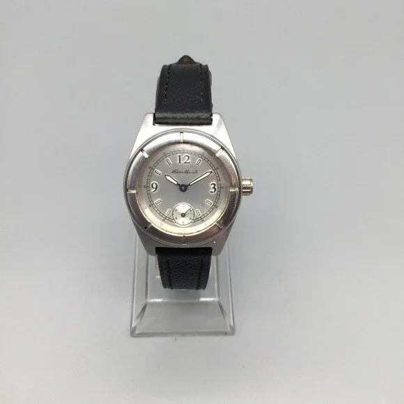 Eddie Bauer Womens Watch 29mm Silver Dial Black Leather 3560 New Battery - Picture 2 of 14